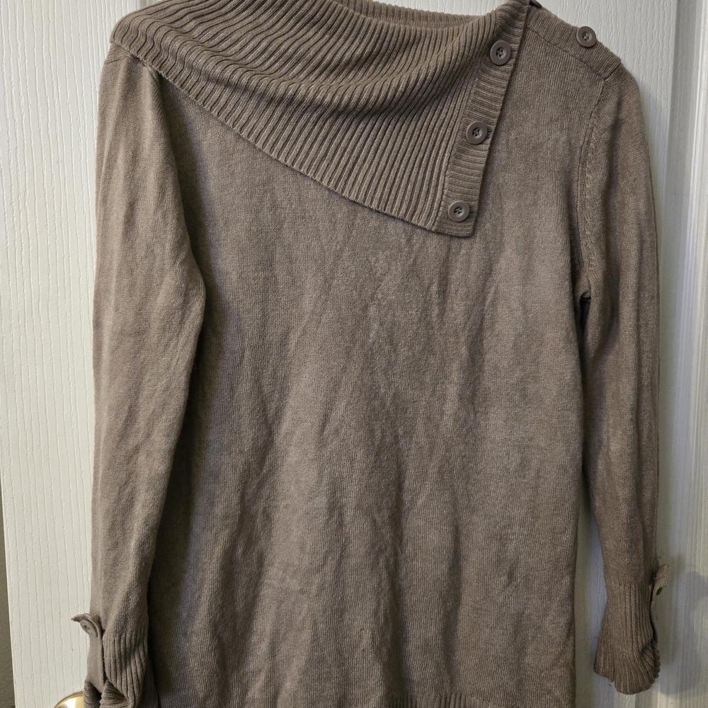 Nollie Taupe Cowl Neck Sweater with Button Accents